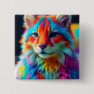 Rainbow Colored Furry Cat-68587 Button