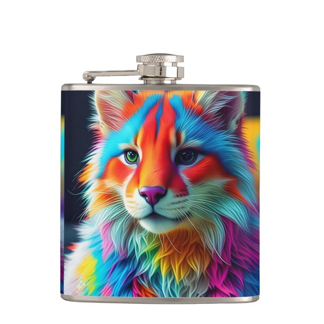 Rainbow Colored Furry Cat-68587 Flachmann (Vorderseite)
