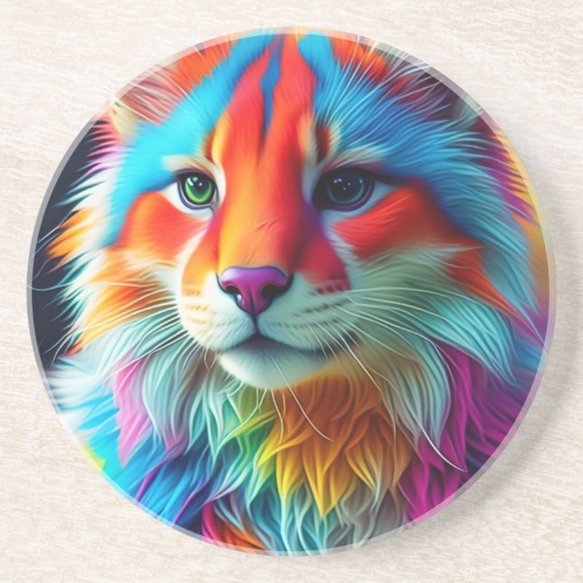 Rainbow Colored Furry Cat-68587 Getränkeuntersetzer (Vorne)