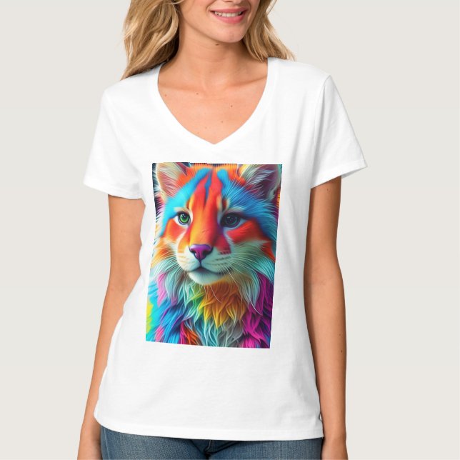 Rainbow Colored Furry Cat-68587 T-Shirt (Vorderseite)