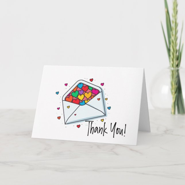 Rainbow Colored Hearts Envelope Danke Karte (Vorderseite)