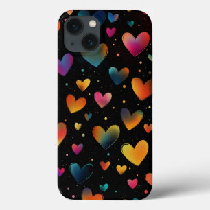 Rainbow Colored Hearts Galaxy Black Background Case-Mate iPhone Hülle