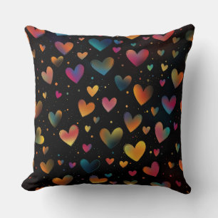 Rainbow Colored Hearts Galaxy Black Background Kissen