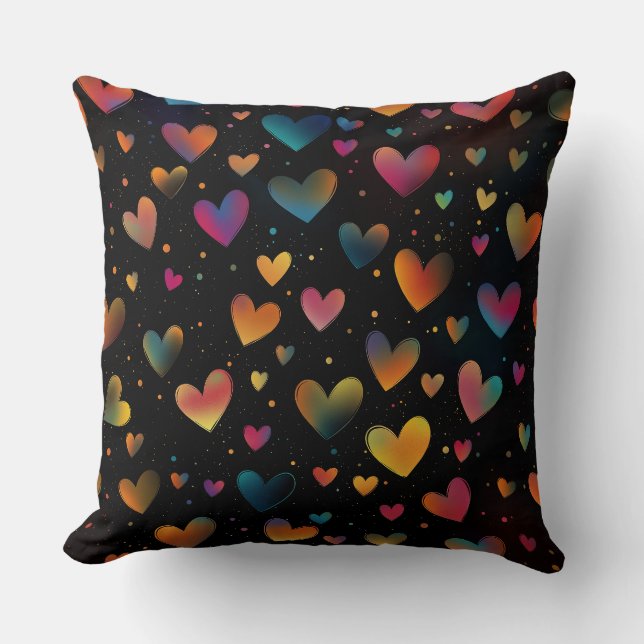 Rainbow Colored Hearts Galaxy Black Background Kissen (Vorderseite)