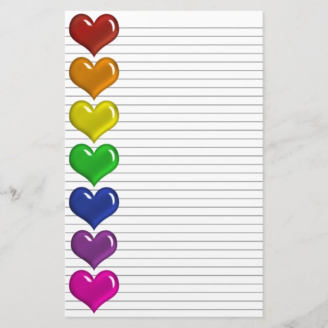 Rainbow-Colored-Hearts-Optionales Schreibpapier Briefpapier (Vorderseite)