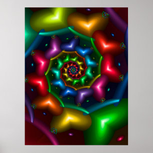 Rainbow Colored Hearts Spiral Poster