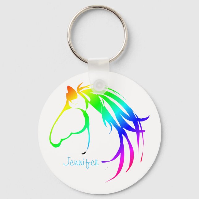 Rainbow Colored Horse Head Logo Individuelle Name Schlüsselanhänger (Vorderseite)