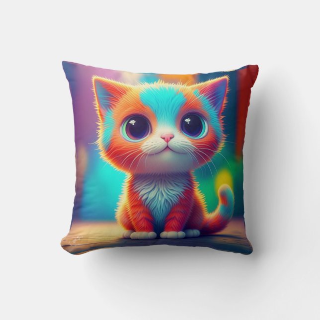 Rainbow Colored Kitten Cartoon Kissen (Vorderseite)