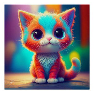 Rainbow Colored Kitten Cartoon Poster