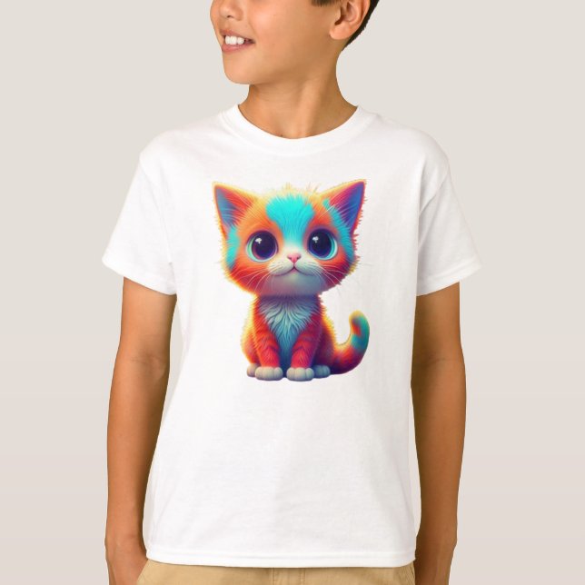 Rainbow Colored Kitten Cartoon T - Shirt (Vorderseite)