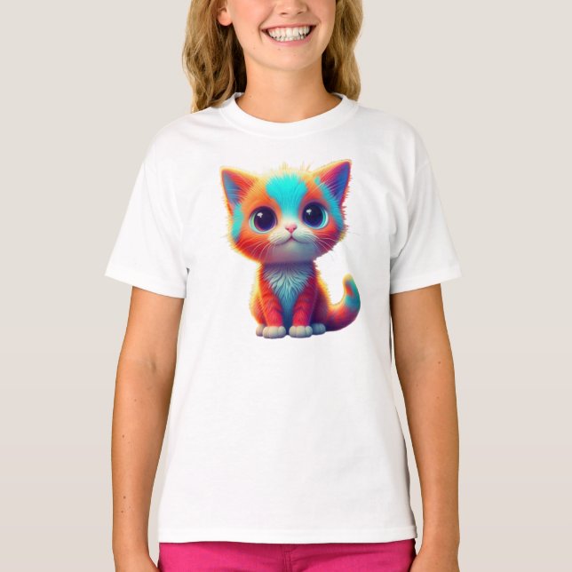 Rainbow Colored Kitten Cartoon T - Shirt (Vorderseite)