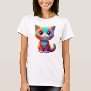 Rainbow Colored Kitten Cartoon T - Shirt