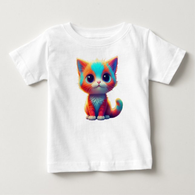 Rainbow Colored Kitten Cartoon T - Shirt (Vorderseite)