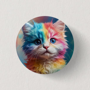 Rainbow Colored Kitten Potrait Button