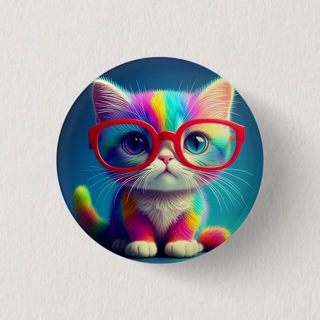 Rainbow Colored Kitten Wearing Glasses-47568 Button (Vorderseite)