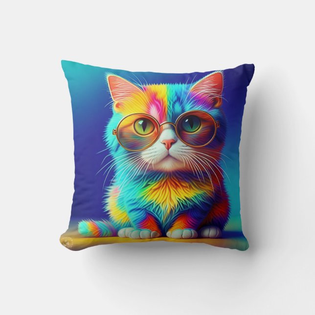 Rainbow Colored Kitten Wearing Glasses-47568 Kissen (Vorderseite)
