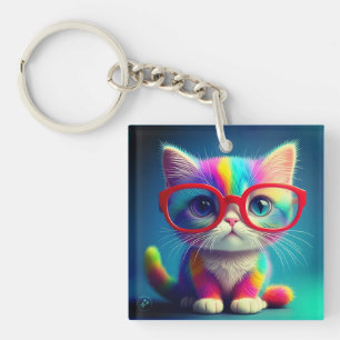 Rainbow Colored Kitten Wearing Glasses-47568 Schlüsselanhänger