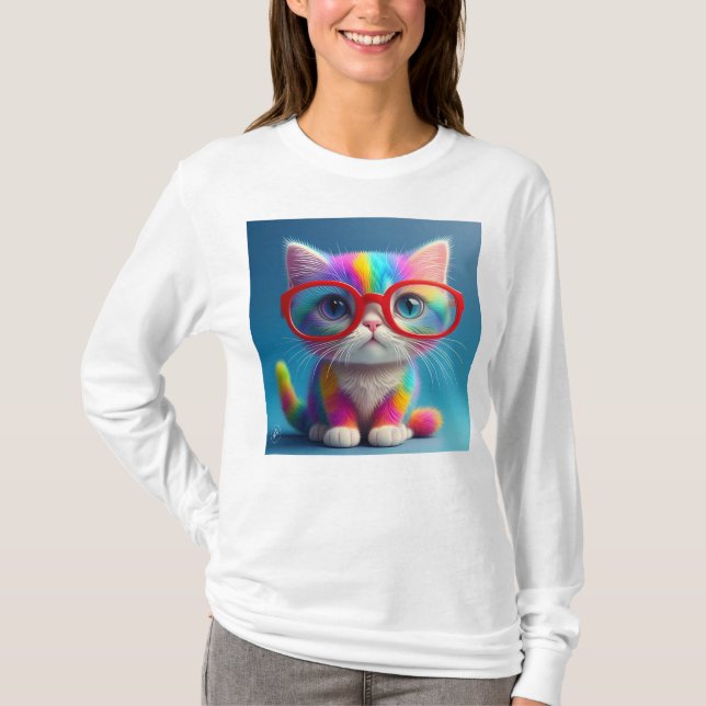 Rainbow Colored Kitten Wearing Glasses-47568 T-Shirt (Vorderseite)