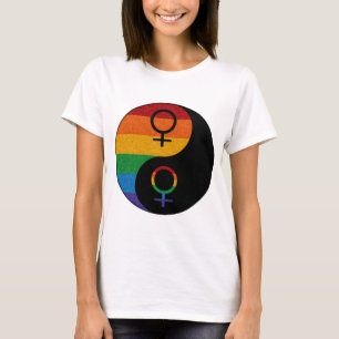 Rainbow Colored Lesbian Pride Yin and Yang T-Shirt