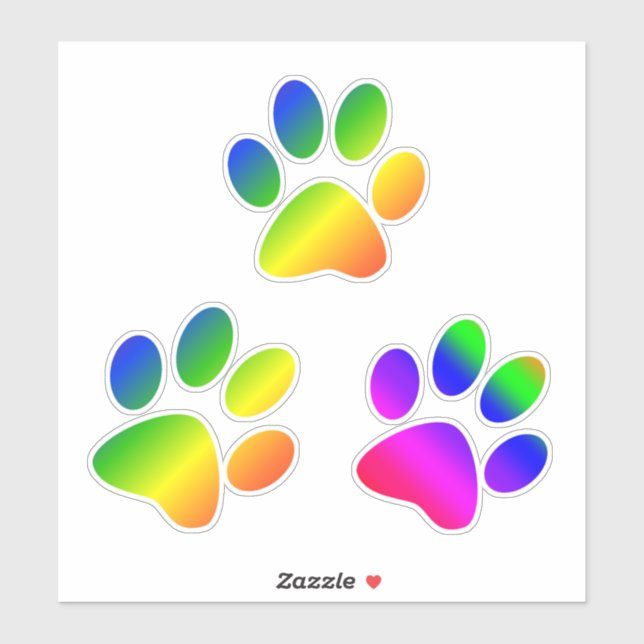 Rainbow Colored Paw Prints Aufkleber (Blatt)