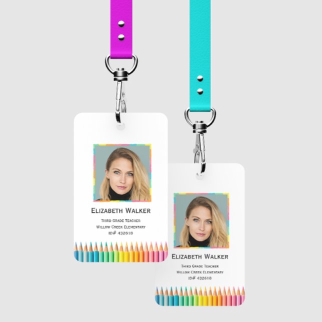 Rainbow Colored Pencils School Teacher Ausweis (School Employee Badge)