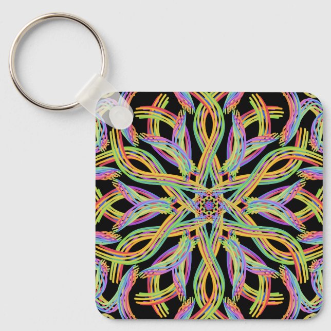 Rainbow Colored String Rope Pattern Art Schlüsselanhänger (Vorderseite)