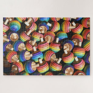 Rainbow Colored Wood Spinning Top Toys Fun Games Puzzle