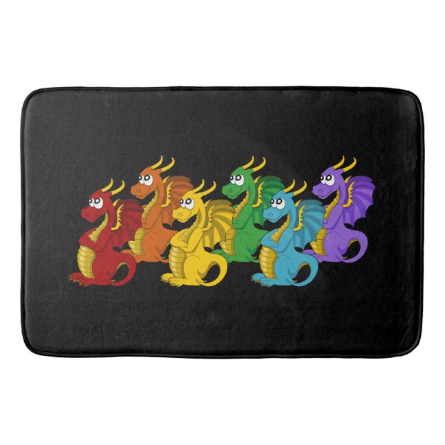 Rainbow colorful dragons cartoon  badematte (Vorderseite)