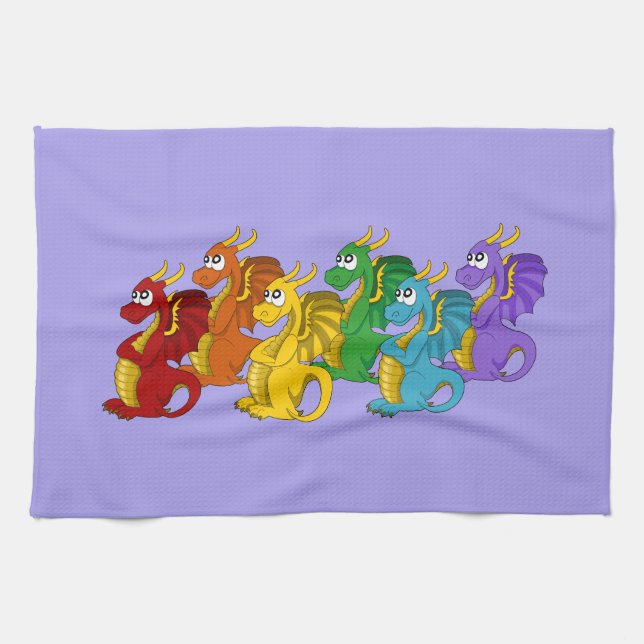 Rainbow colorful dragons cartoon  geschirrtuch (Horizontal)