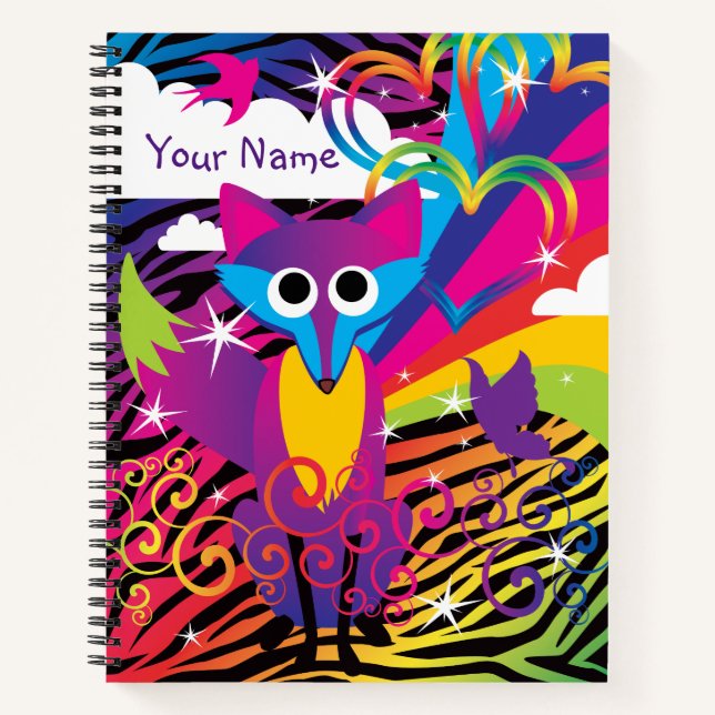 Rainbow Colorful Funky Fox Notizbuch (Vorderseite)