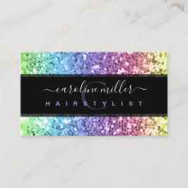 Rainbow Colorful Glitzer Monogram Beauty Salon Visitenkarte