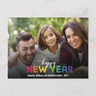 Rainbow Colorful Happy New Year Holiday Foto Feiertagspostkarte