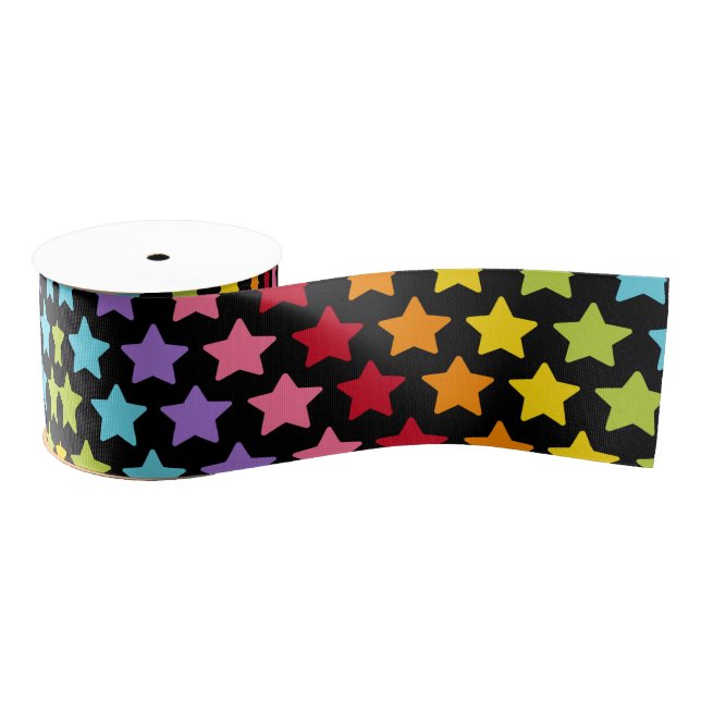 Rainbow Colorful Stars Print Ribbon Ripsband (Spule)