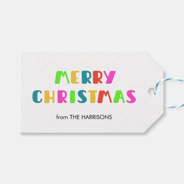 Rainbow Colorful Typografie Frohe Weihnachten Geschenkanhänger (Vorderseite (Horizontal))