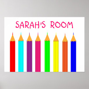 Rainbow Coloring Pencies Kids Name Picture Poster