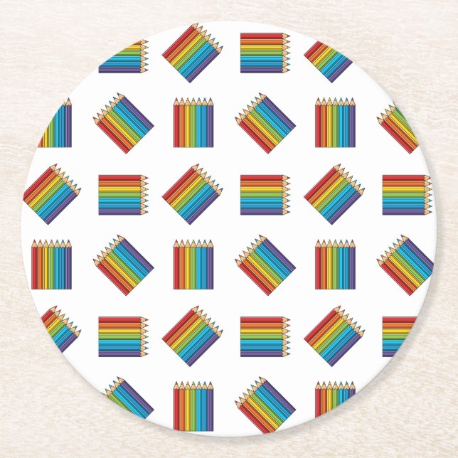 Rainbow Coloring Pencies Runder Pappuntersetzer (Vorderseite)