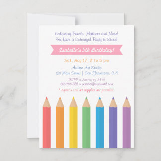 Rainbow Coloring Pencils Arts Kindergeburtstag Par Einladung