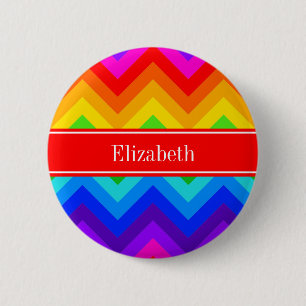 Rainbow Colors #2 LG Zickzack Brand Red Name Monog Button