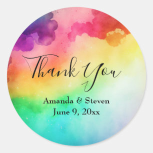 Rainbow Colors Abstract Design Wedding Vielen Dank Runder Aufkleber