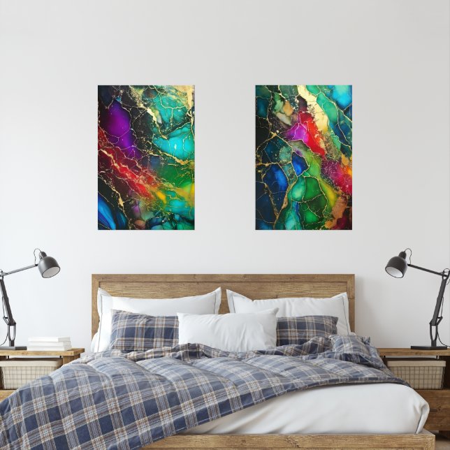 Rainbow Colors Alcohol Ink Painting Bilderwand Sets (Schlafzimmer)
