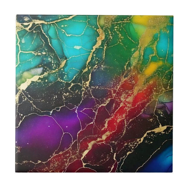 Rainbow Colors Alcohol Ink Tasche Fliese (Vorderseite)