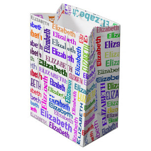 Rainbow Colors ELIZABETH Name auf Weiß Mittlere Geschenktüte