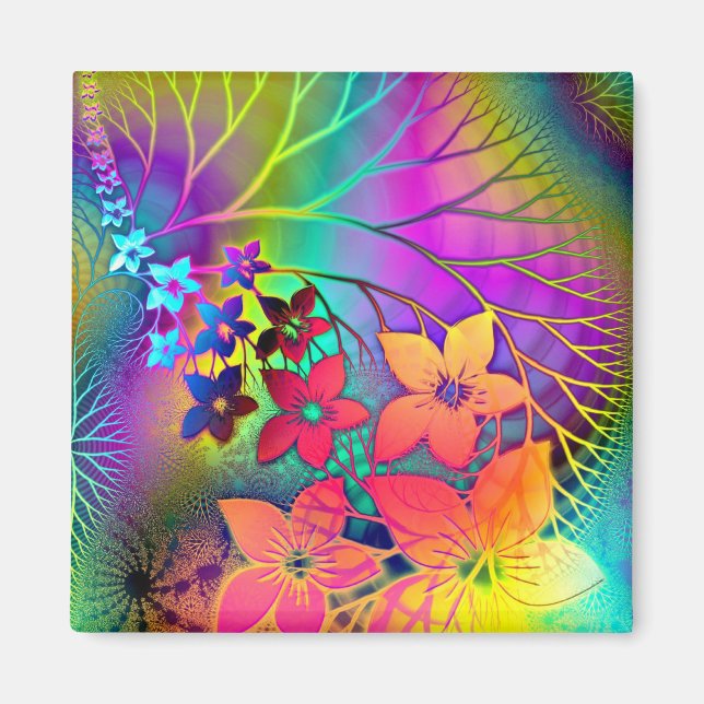 Rainbow Colors Floral Pattern Magnet (Vorne)