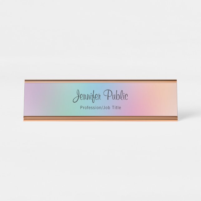 Rainbow Colors Moderne elegante Template Rose Gold Schreibtischnamensplakette (Vorderseite )
