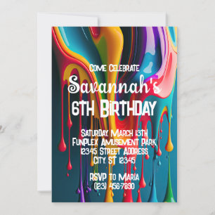 Rainbow Colors Paint Colorful Birthday Party Einladung