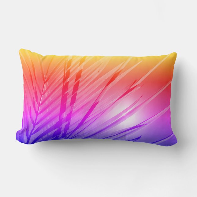 Rainbow Colors Palm Tree Leaf Beach Throw Kissen (Vorderseite)