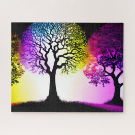 Rainbow Colors rund um Schwarze Silhouetten Puzzle
