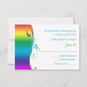 Rainbow Colors Scrolled Wedding Repcard RSVP Karte