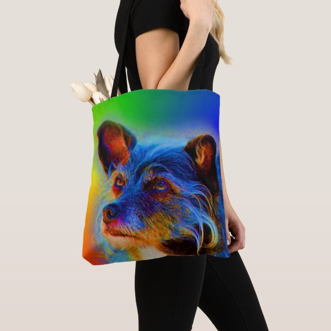 Rainbow Colors Terrier Mix Abstrakt Hunde Kunst (Von Nahem)