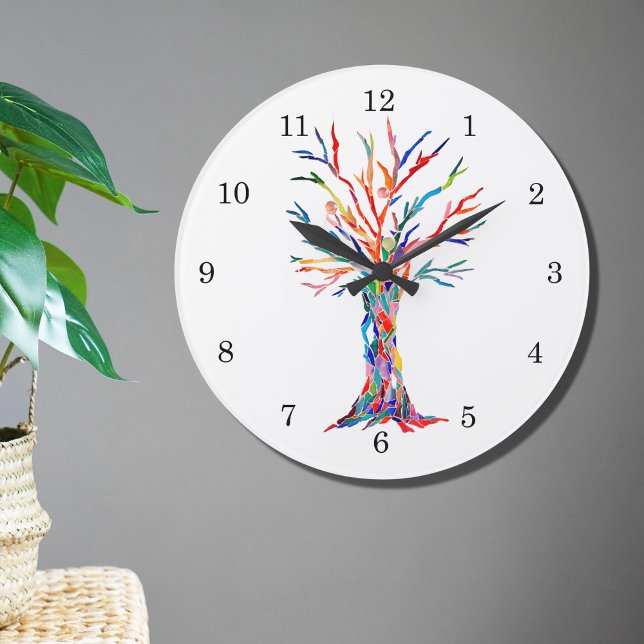 Rainbow Colors Tree of Life Large Clock Große Wanduhr (Von Creator hochgeladen)